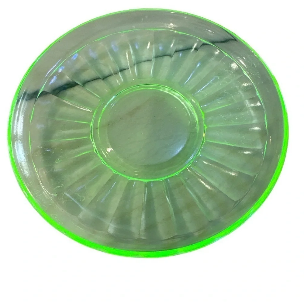 Uranium Glass/ depression glass Plate/ glass saucer plate set of 2